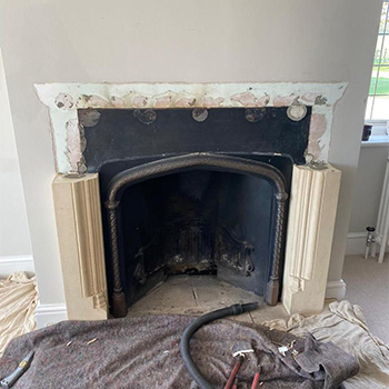 A fireplace under construction