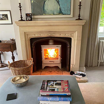 A new stove inside the fireplace